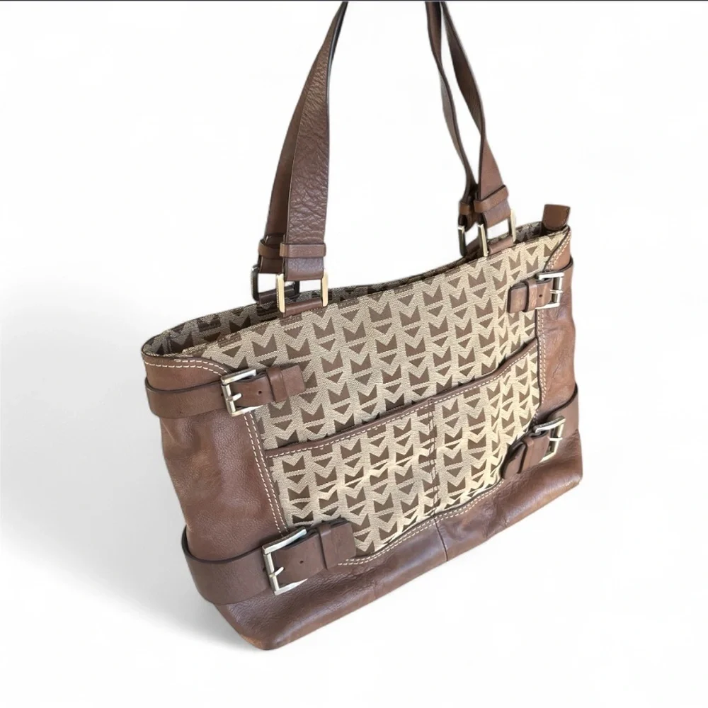 Vintage Michael Kors Canvas & Leather Trim Tote – Jacquard “M” Logo Print